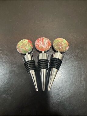 Decorative Red Green Marble Wine Bottle Stopper - Set of 3